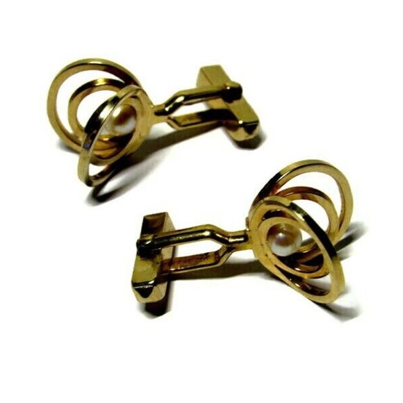 VTG Cufflinks 12K Gold with Pearl Mid-Century Dres - Picture 3 of 5